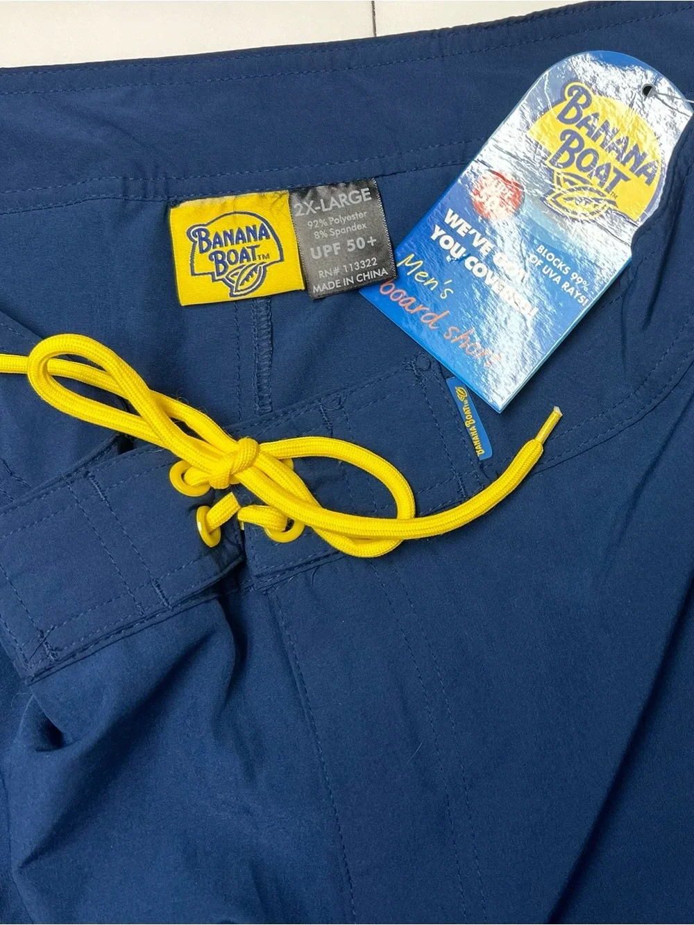 Men's Banana Boat Navy Swim Shorts with Yellow Drawcord